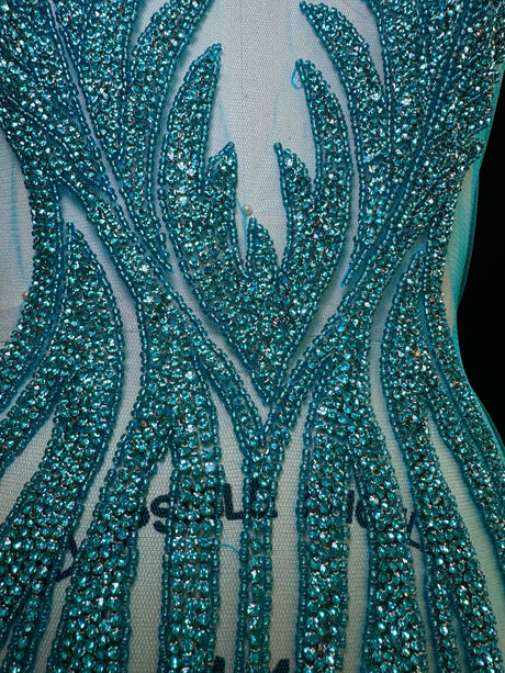 Turquoise Rhinestone Bodice Applique