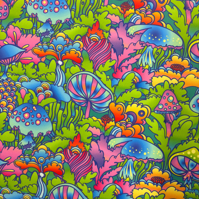 Trippy Mushroom Forest Polyester Spandex Fabric - Printed, 58/60" Width (Yard 36" X 60")