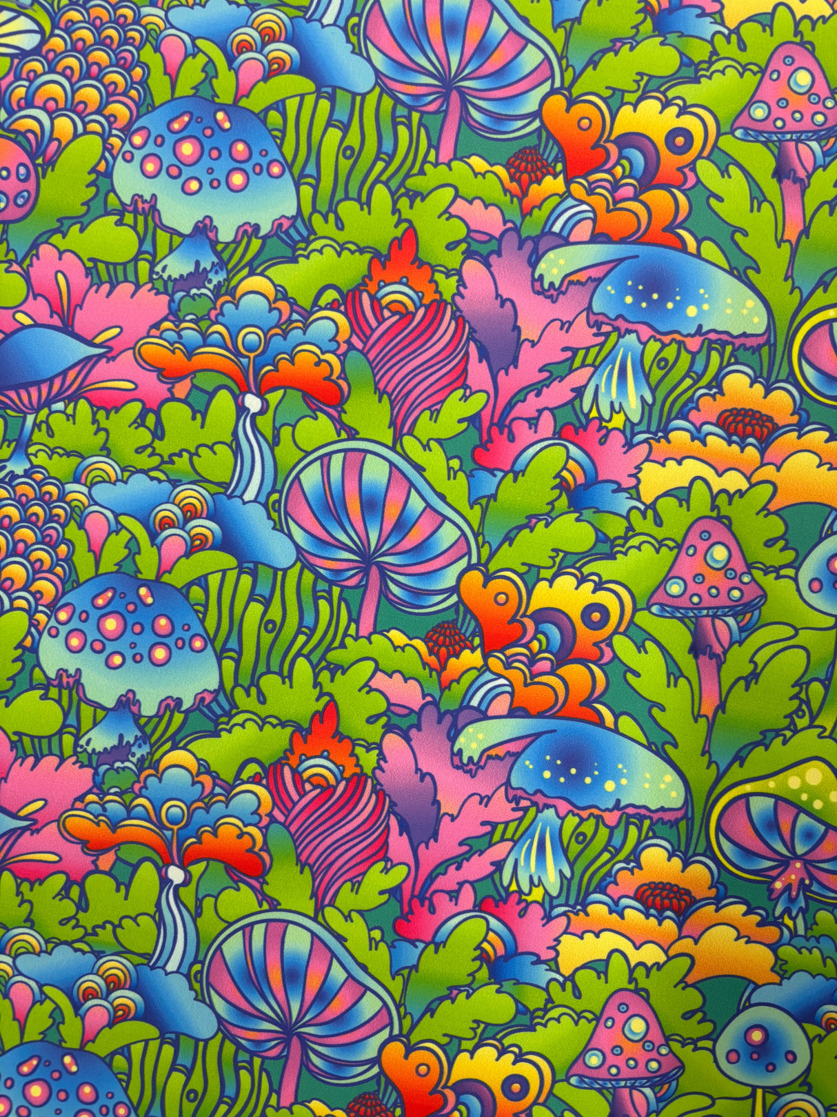 Trippy Mushroom Forest Polyester Spandex Fabric - Printed, 58/60" Width (Yard 36" X 60")