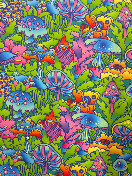 Trippy Mushroom Forest Polyester Spandex Fabric - Printed, 58/60" Width (Yard 36" X 60")