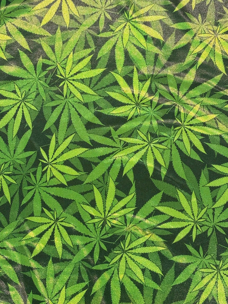 Marijuana Leaf Holographic Mystique Spandex Fabric - Holographic, Metallic, 4-Way Stretch (1 Yard)