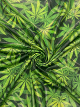 Marijuana Leaf Holographic Mystique Spandex Fabric - Holographic, Metallic, 4-Way Stretch (1 Yard)