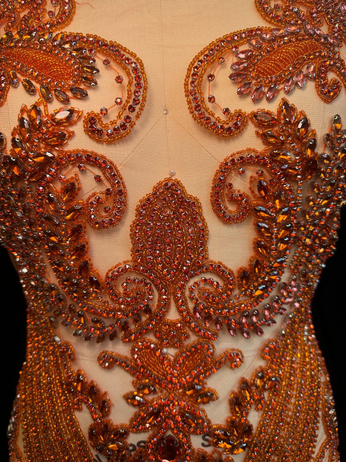 Orange Rhinestone Bodice Applique