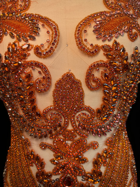 Orange Rhinestone Bodice Applique