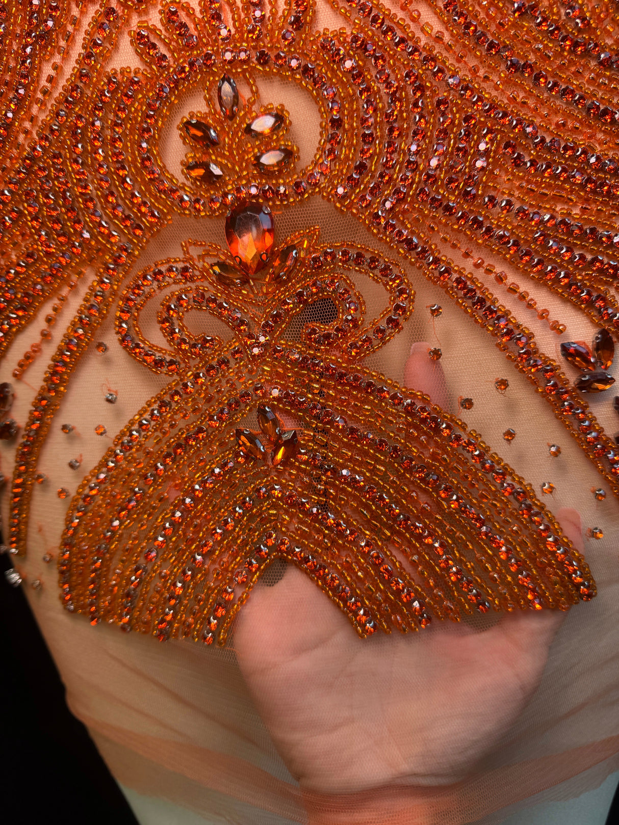 Orange Rhinestone Bodice Applique
