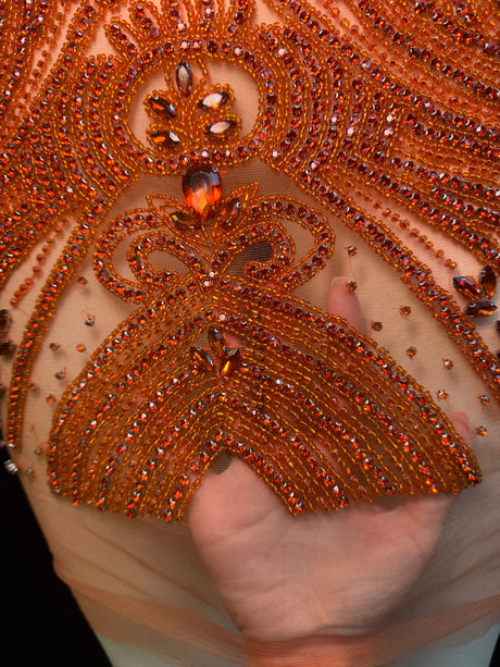 Orange Rhinestone Bodice Applique