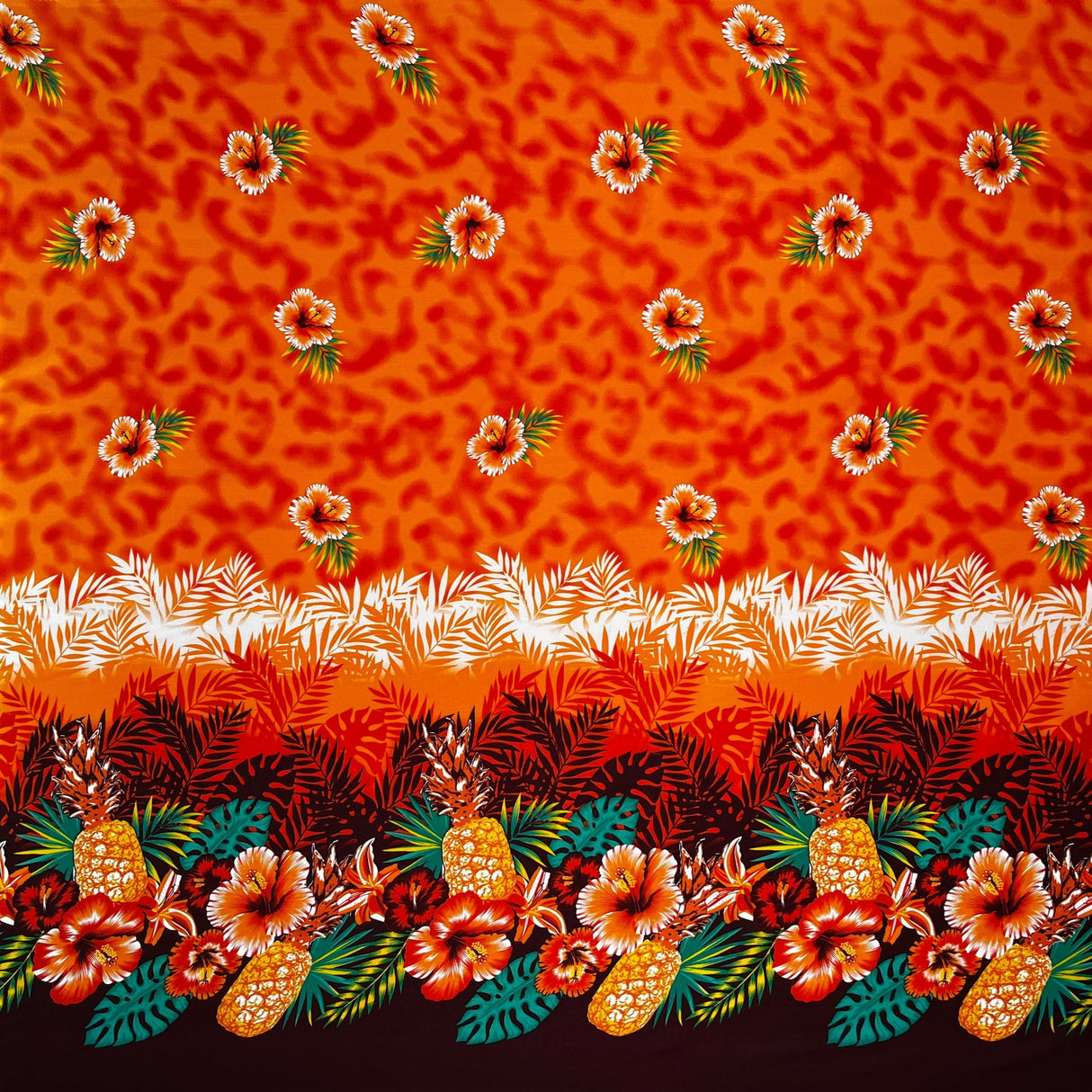 Pineapple Hibiscus Ocean Tropical Leaves Rayon Fabric - Tropical Leaves Print, 36" X 45" (1 Yard)