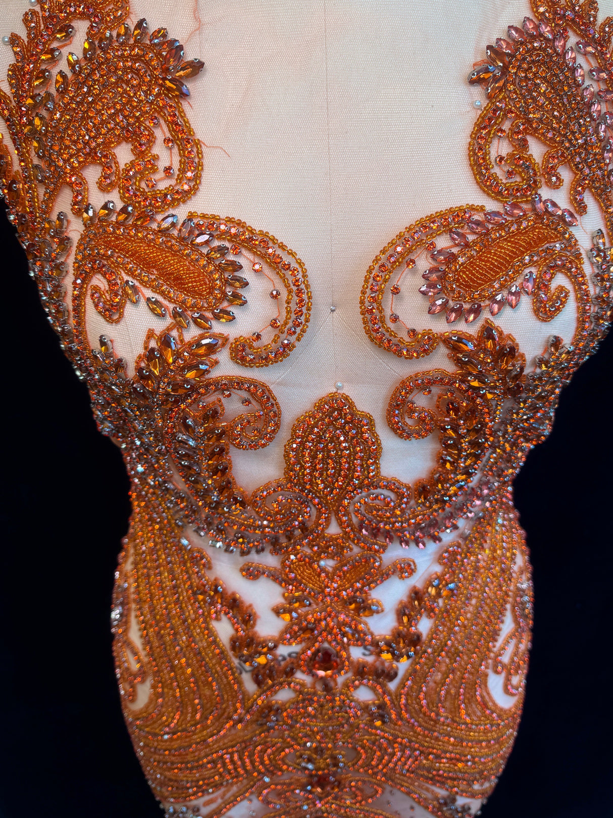 Orange Rhinestone Bodice Applique