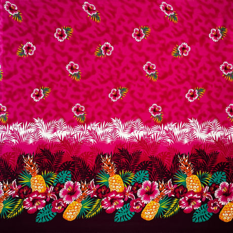 Rayon Fabric Pineapple Hibiscus Ocean Tropical Leaves