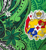 Kingdom Of Tonga Seal Tiare Polyester Fabric - Red, Fuchsia, Royal, Green, Tribal Motif, 62" L X 45" W (1 Piece)