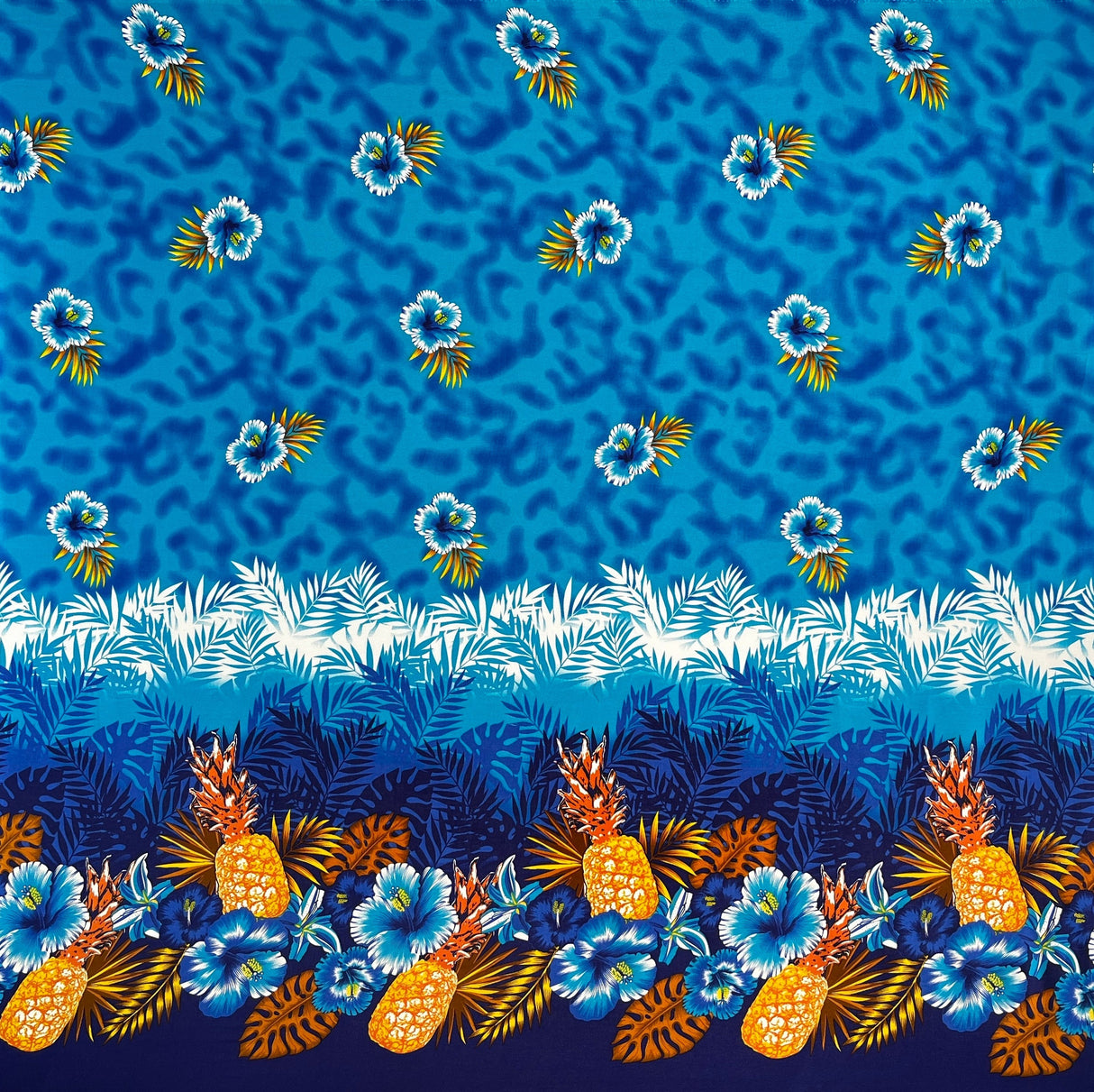 Rayon Fabric Pineapple Hibiscus Ocean Tropical Leaves