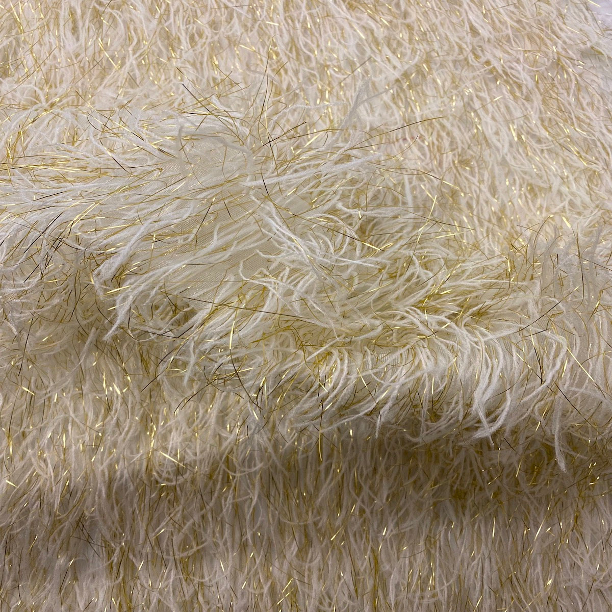 Metallic Faux Fur Tinsel Ostrich Feather Polyester Fabric - Metallic Faux Ostrich Feather, 54" Width (1 Yard)