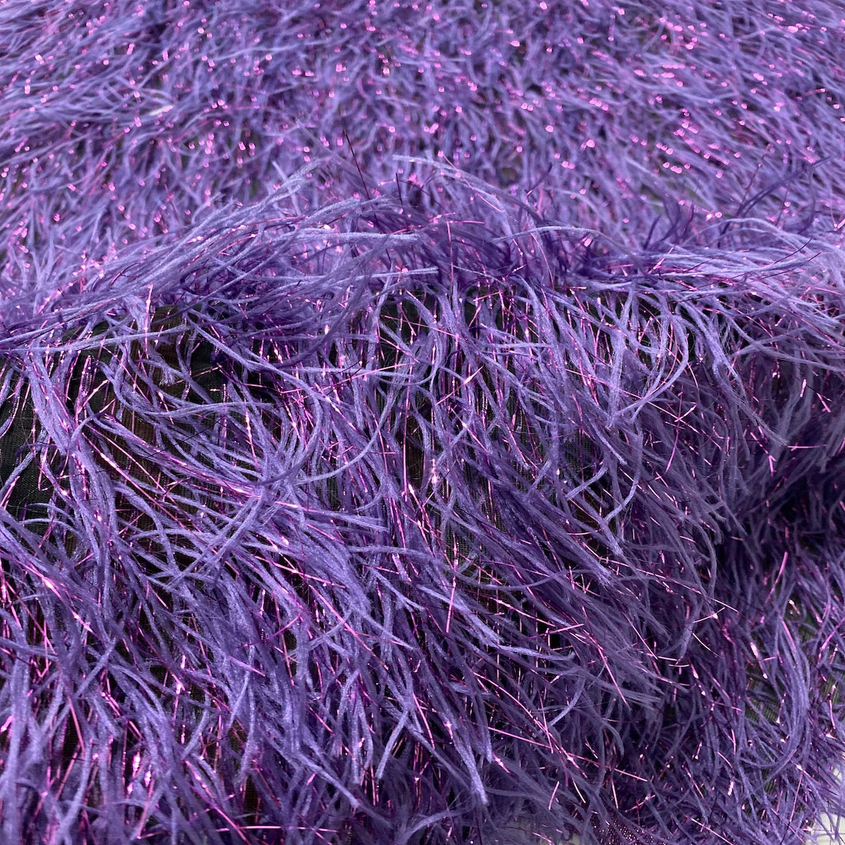 Metallic Faux Fur Tinsel Ostrich Feather Polyester Fabric - Metallic Faux Ostrich Feather, 54" Width (1 Yard)