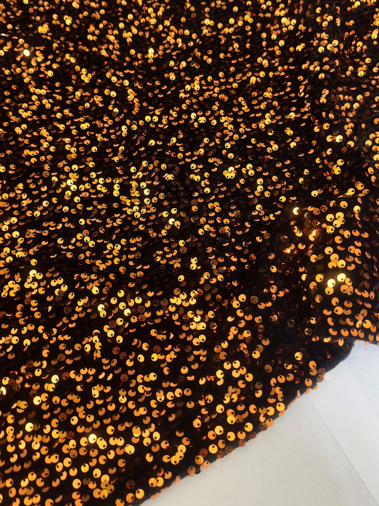 Stretch Sequin Velvet Burnt Orange