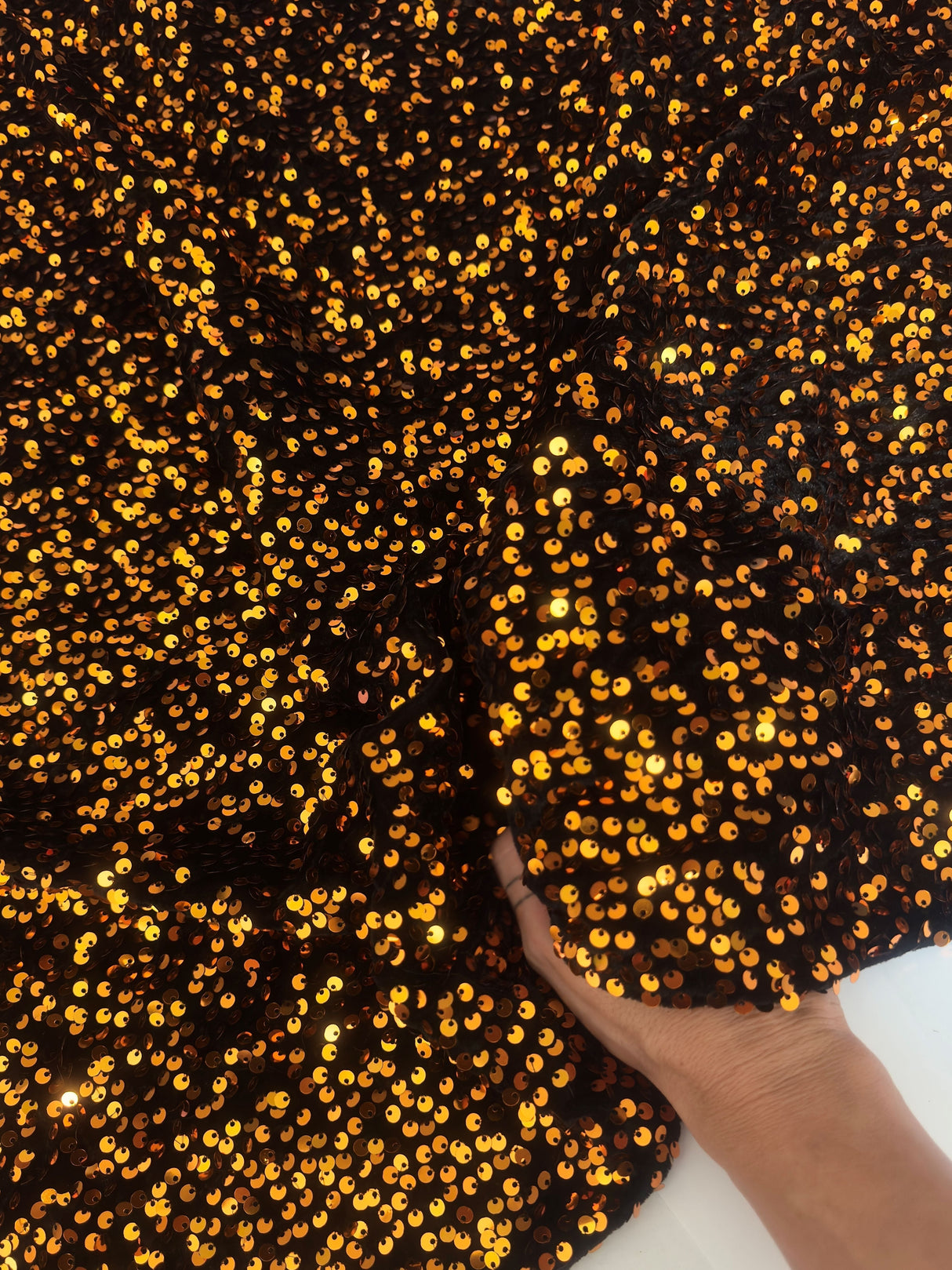 Stretch Sequin Velvet Burnt Orange