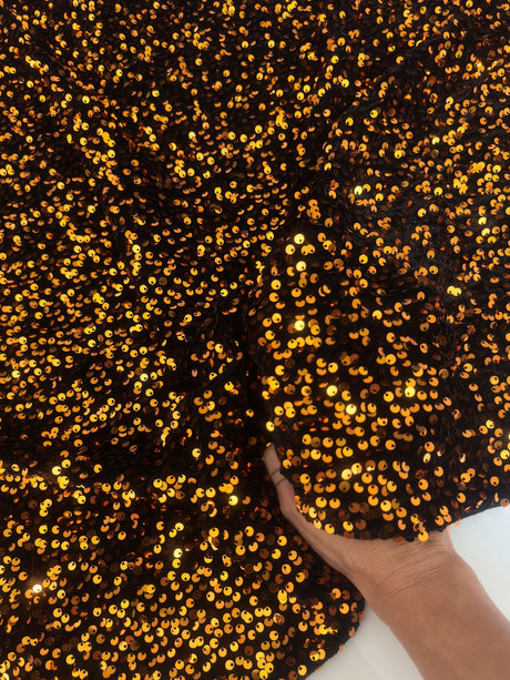 Stretch Sequin Velvet Burnt Orange