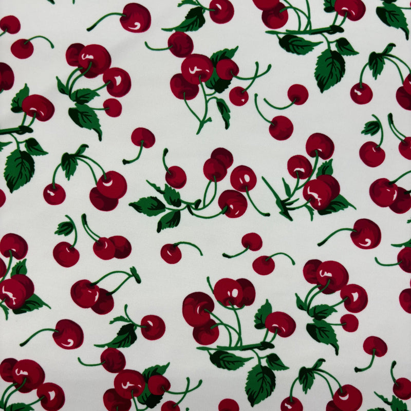 Cherry Printed Spandex Fabric - Cherry Print, 58"/60" Width (1 Yard)