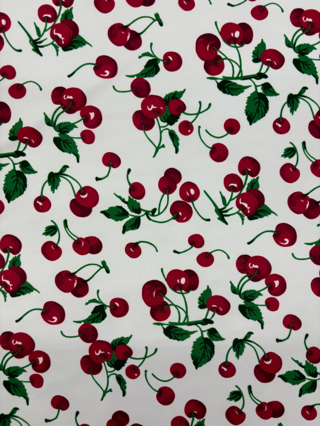 Cherry Printed Spandex Fabric - Cherry Print, 58"/60" Width (1 Yard)