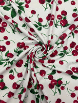 Cherry Printed Spandex Fabric - Cherry Print, 58"/60" Width (1 Yard)