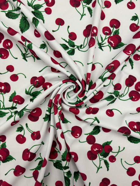 Cherry Printed Spandex Fabric - Cherry Print, 58"/60" Width (1 Yard)