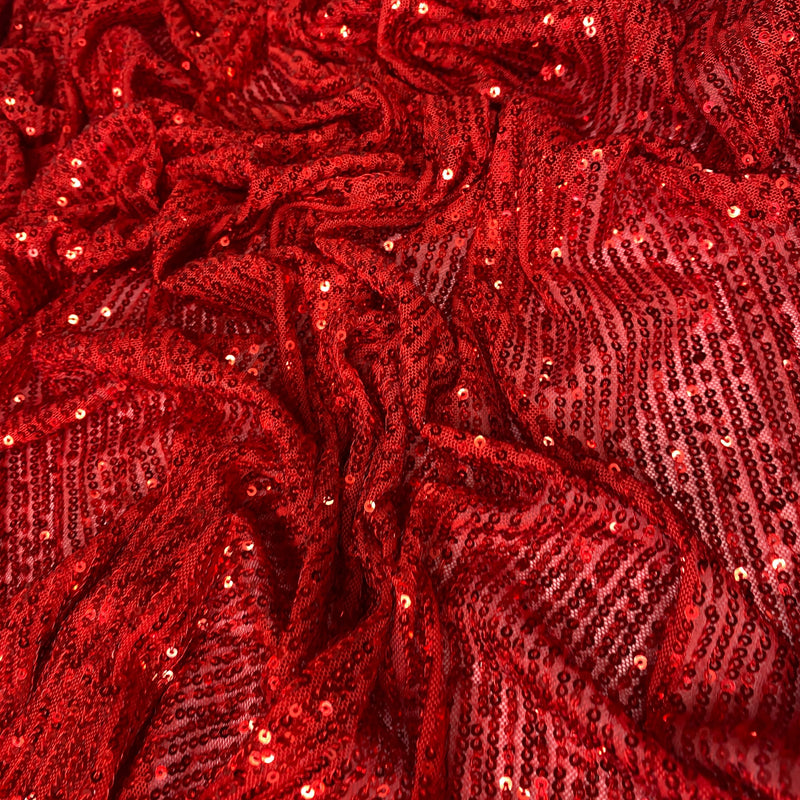 Stretch Sequin Mesh Red Striped