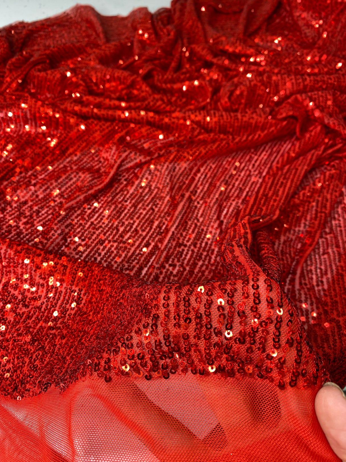 Stretch Sequin Mesh Red Striped