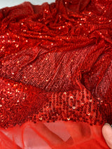 Stretch Sequin Mesh Red Striped