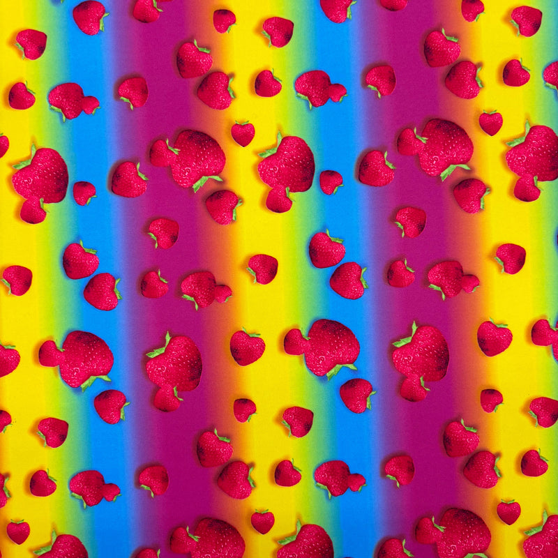 Strawberry Rainbow Polyester Spandex Fabric - Printed, 58/60" Width (1 Yard)