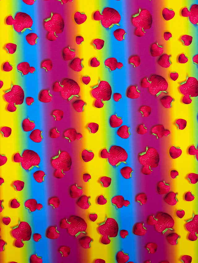 Strawberry Rainbow Polyester Spandex Fabric - Printed, 58/60" Width (1 Yard)