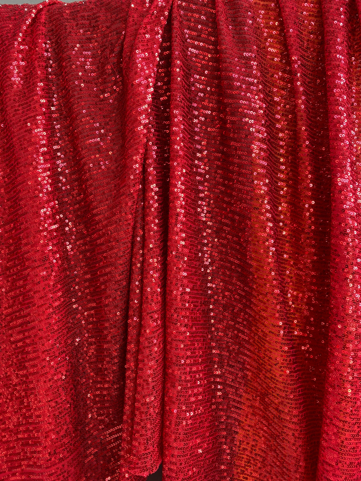 Stretch Sequin Mesh Red Striped