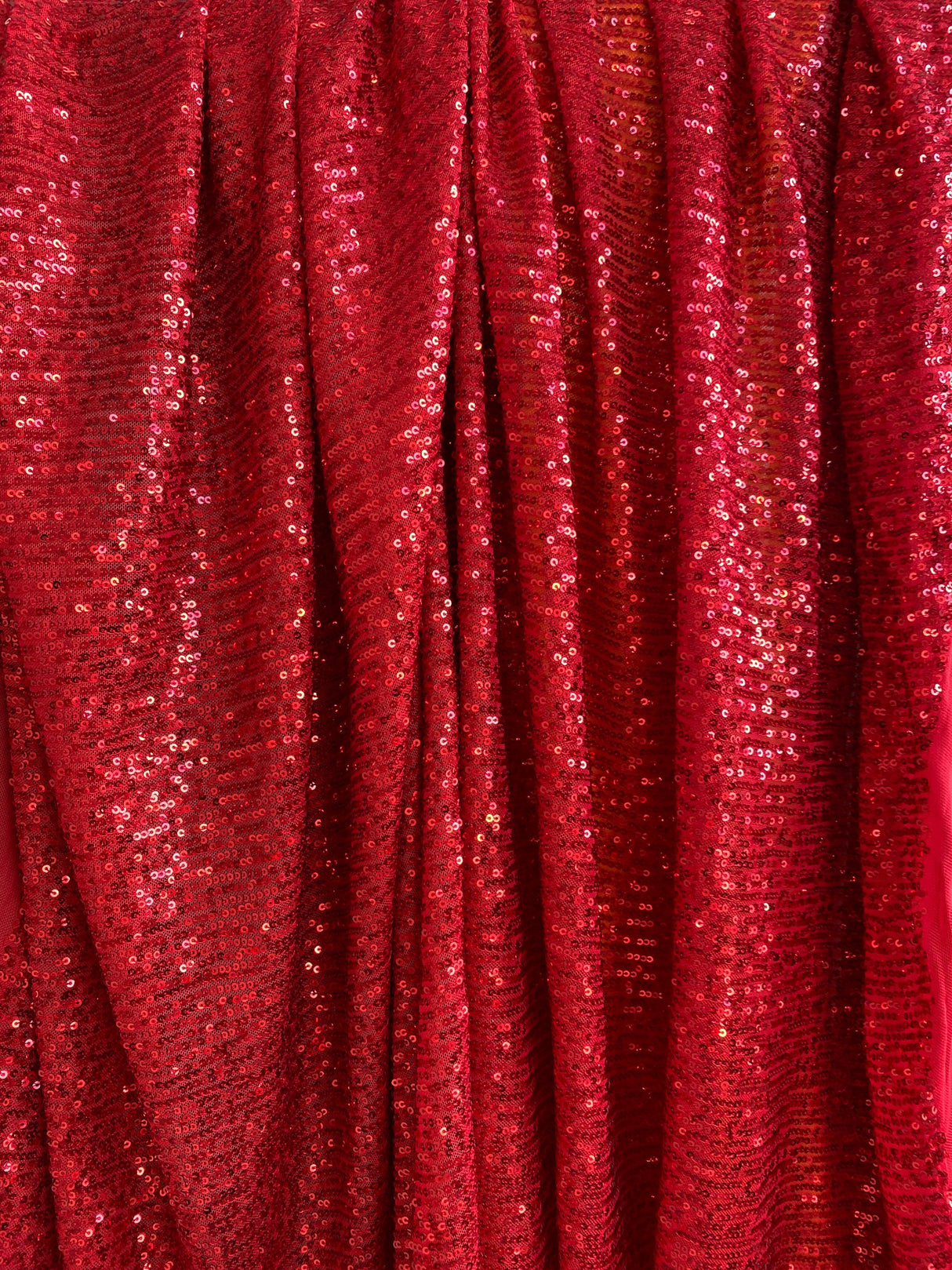 Stretch Sequin Mesh Red Striped