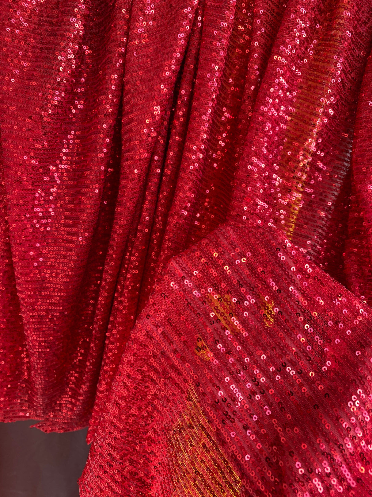 Stretch Sequin Mesh Red Striped