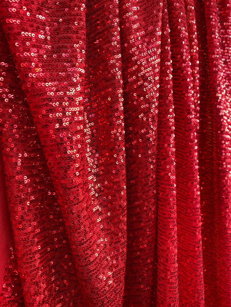 Stretch Sequin Mesh Red Striped