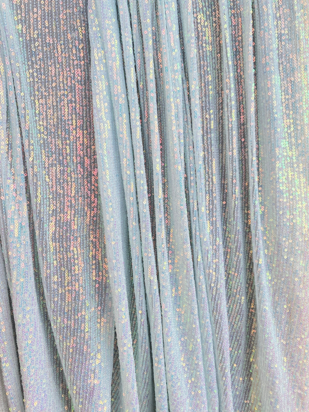Stretch Sequin Mesh White Iridescent Striped