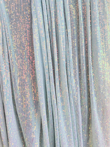 Stretch Sequin Mesh White Iridescent Striped