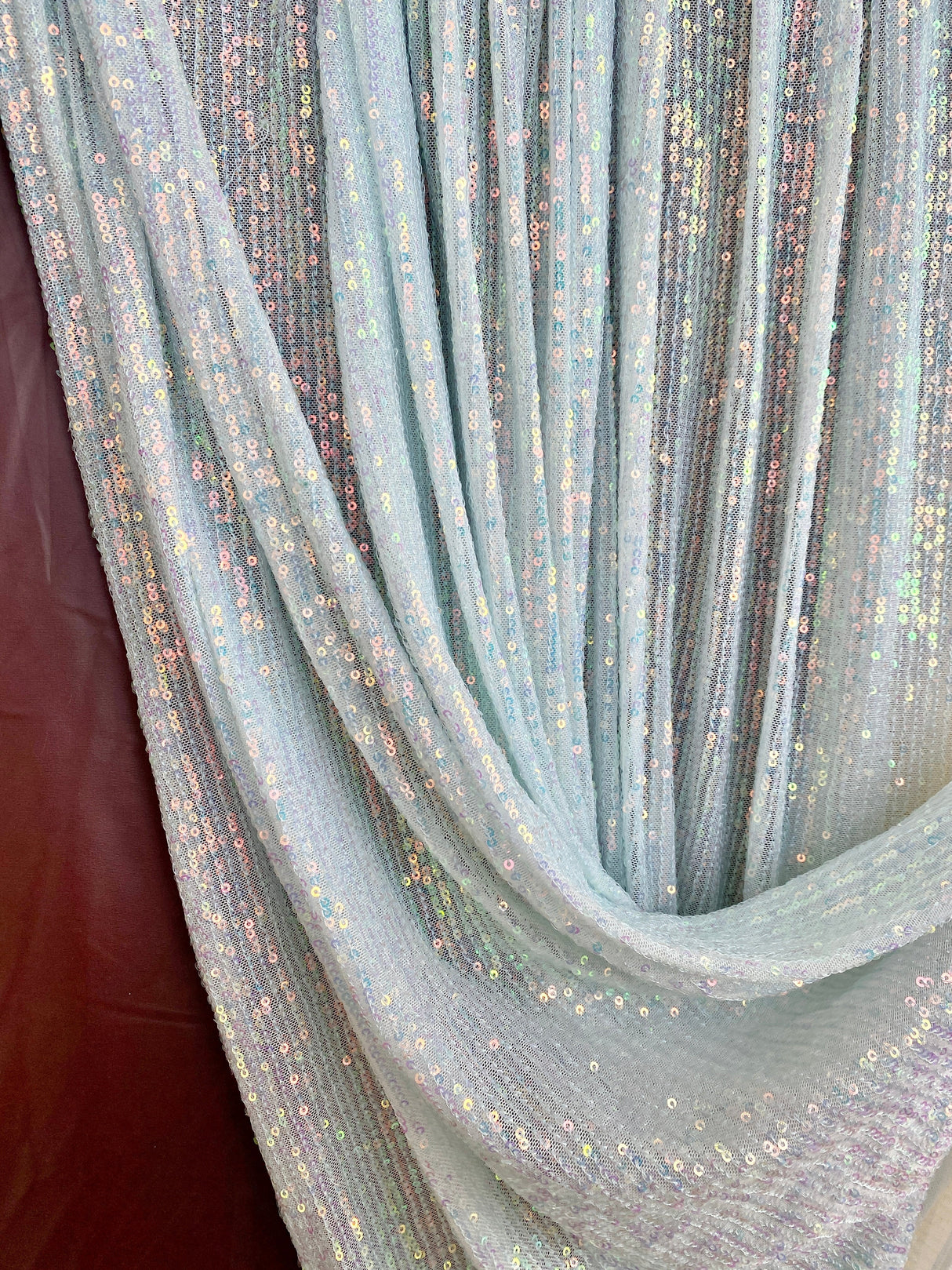 Stretch Sequin Mesh White Iridescent Striped