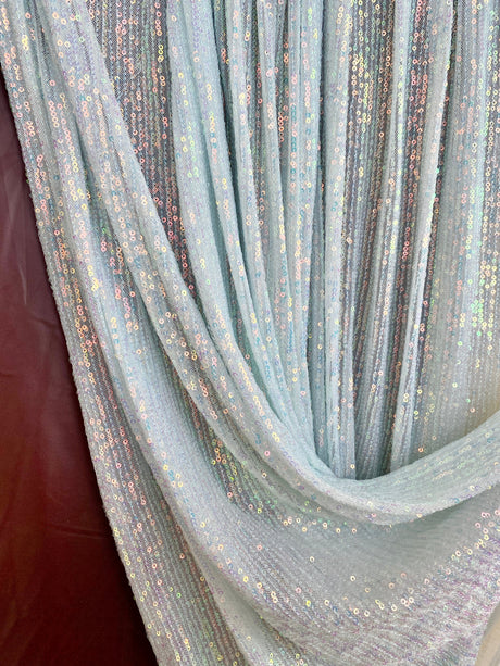 Stretch Sequin Mesh White Iridescent Striped