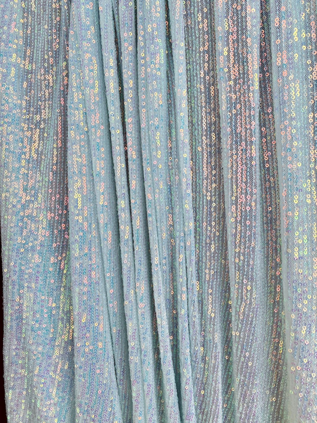 Stretch Sequin Mesh White Iridescent Striped