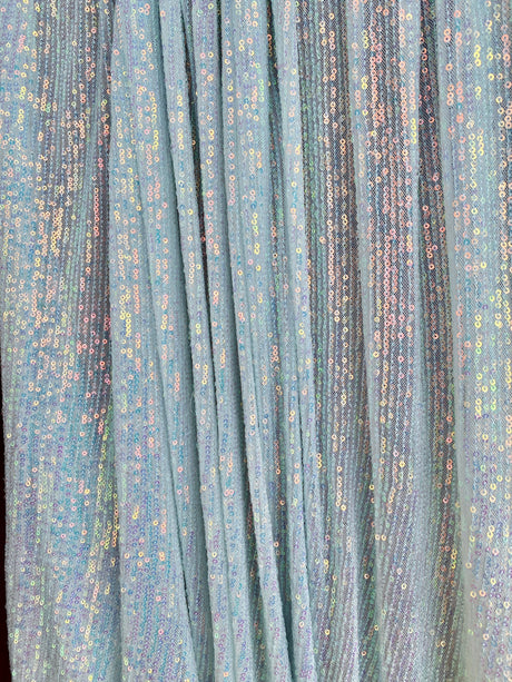 Stretch Sequin Mesh White Iridescent Striped