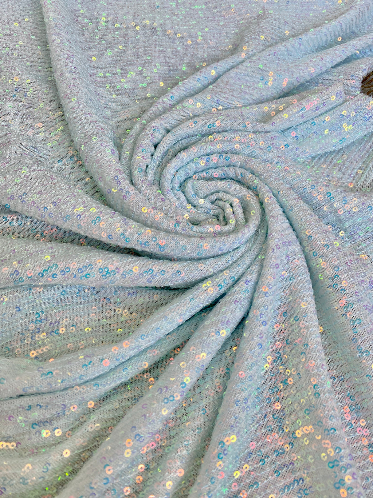 Stretch Sequin Mesh White Iridescent Striped