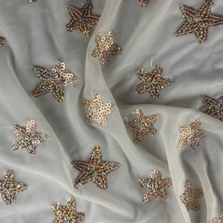 Power Mesh Starfish Sequin Fabric Ivory Gold 56"
