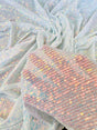 Stretch Sequin Mesh White Iridescent Striped