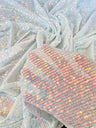 Stretch Sequin Mesh White Iridescent Striped