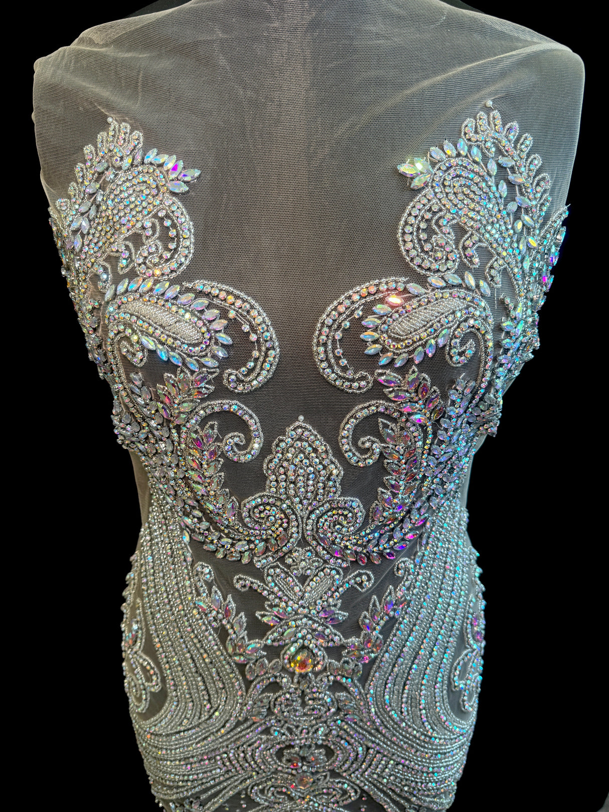 Silver Iridescent Rhinestone Bodice Applique