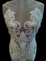 Silver Iridescent Rhinestone Bodice Applique