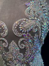 Silver Iridescent Rhinestone Bodice Applique