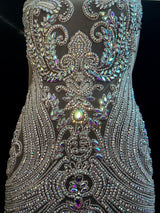 Silver Iridescent Rhinestone Bodice Applique