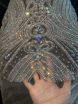 Silver Iridescent Rhinestone Bodice Applique