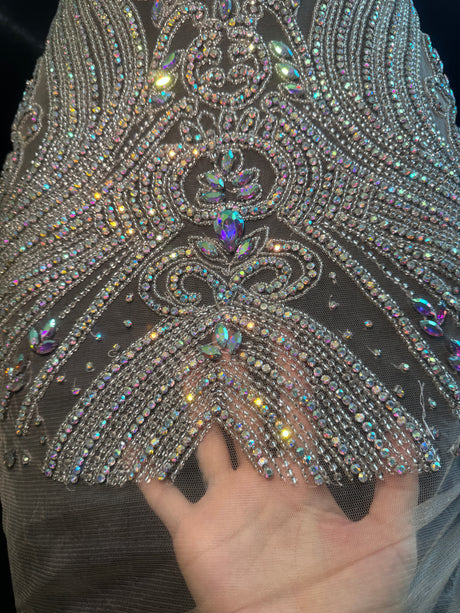Silver Iridescent Rhinestone Bodice Applique