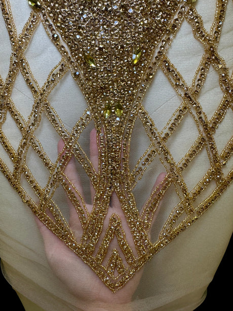 Gold Rhinestone Bodice Applique
